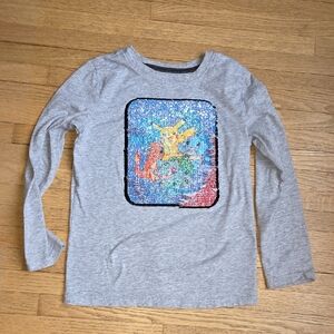 Pokemon Gray Long Sleeve Kids Shirt with Reversible Sequin Design Size 7